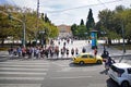 GREECE, ATHENS - OCTOBER 05 People waiting pass through the pedestrian crossing