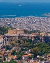 Greece, Athens panoramic view with Parthenon temple on acropolis hill and Plaka old neighborhood Royalty Free Stock Photo