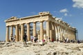 Greece, Athens, The Parthenon under renovation with scaffolding