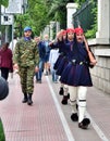 Greece, Athens: Three Presidential Guards Marching Towards the Hellenic Parliament