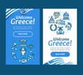 Greece Banner Vecrtical Set with Color Outline Icons. Vector Royalty Free Stock Photo