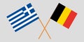 Greece and Belgium. Crossed Greek and Belgian flags. Official colors. Correct proportion. Vector