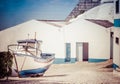 Greece blue street with boat