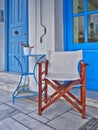 Greece, blue white coffee shop relax corner Royalty Free Stock Photo