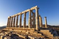 Greece Cape Sounio. Ruins of an ancient temple of Poseidon, the Greek god of the sea, on sunset Royalty Free Stock Photo