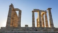 Greece Cape Sounio. Ruins of an ancient temple of Poseidon, the Greek god of the sea, on sunset Royalty Free Stock Photo