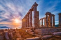 Poseidon temple ruins on Cape Sounio on sunset, Greece Royalty Free Stock Photo