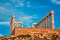 Poseidon temple ruins on Cape Sounio on sunset, Greece Royalty Free Stock Photo