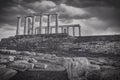 Greece Cape Sounio. Ruins of an ancient temple of Poseidon, the Greek god of the sea, on sunset Royalty Free Stock Photo