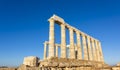 Greece Cape Sounio. Ruins of an ancient temple of Poseidon, the Greek god of the sea, on sunset Royalty Free Stock Photo