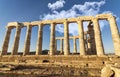 Greece Cape Sounio. Ruins of an ancient temple of Poseidon, the Greek god of the sea, on sunset Royalty Free Stock Photo