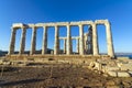 Greece Cape Sounio. Ruins of an ancient temple of Poseidon, the Greek god of the sea, on sunset Royalty Free Stock Photo