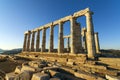 Greece Cape Sounio. Ruins of an ancient temple of Poseidon, the Greek god of the sea, on sunset Royalty Free Stock Photo