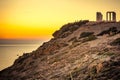 Greek temple of Poseidon at sunset, Cape Sounio Royalty Free Stock Photo