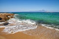 Greece, Chalkidiki Halkidiki, Sithonia - Mount Athos view, relaxing on the beach