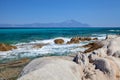 Greece, Chalkidiki Halkidiki, Sithonia - Mount Athos view, relaxing on the beach