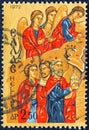 GREECE - CIRCA 1972: A stamp printed in Greece from the `Christmas` issue shows the Adoration of the Magi, circa 1972. Royalty Free Stock Photo