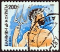 GREECE - CIRCA 1986: A stamp printed in Greece from the `Gods of Olympus` issue shows god Poseidon, circa 1986.