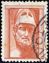 GREECE - CIRCA 1954: A stamp printed in Greece from the `Ancient Greek Art` issue shows bust of Pericles, circa 1954. Royalty Free Stock Photo