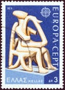 GREECE - CIRCA 1974: A stamp printed in Greece from the `Europa. Ancient Greek Sculptures` issue shows Harpist of Keros