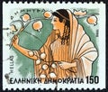 GREECE - CIRCA 1986: A stamp printed in Greece from the `Gods of Olympus` issue shows goddess Demeter, circa 1986.