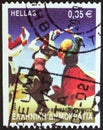 GREECE - CIRCA 2002: A stamp printed in Greece shows Fourles dance, Kythnos island, circa 2002.