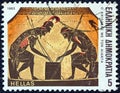 GREECE - CIRCA 1983: A stamp printed in Greece shows Achilles throwing dice with Ajax jar, circa