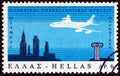 GREECE - CIRCA 1966: A stamp printed in Greece shows Boeing 707 Jetliner crossing Atlantic Ocean, circa 1966.