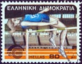 GREECE - CIRCA 1985: A stamp printed in Greece shows a high jump athlete, circa 1985.