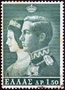 GREECE - CIRCA 1964: A stamp printed in Greece from the `Royal Wedding` issue shows King Constantine II and Queen Anne-Marie