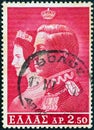 GREECE - CIRCA 1964: A stamp printed in Greece from the `Royal Wedding` issue shows King Constantine II and Queen Anne-Marie