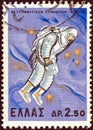 GREECE - CIRCA 1965: A stamp printed in Greece shows an Astronaut in space, circa 1965.