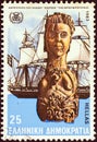 GREECE - CIRCA 1983: A stamp printed in Greece shows Bouboulina`s `Spetses` full-rigged ship, circa 1983.