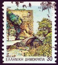 GREECE - CIRCA 1994: A stamp printed in Greece shows bridge and tower, Livadeia, Boeotia, circa 1994.