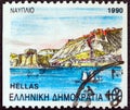 GREECE - CIRCA 1990: A stamp printed in Greece shows Citadel and islet, Nauplio, Argolis, circa 1990. Royalty Free Stock Photo