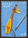 GREECE - CIRCA 1975: A stamp printed in Greece shows a Cretan lyra, circa 1975. Royalty Free Stock Photo