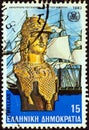 GREECE - CIRCA 1983: A stamp printed in Greece shows Miaoulis`s `Ares` full-rigged ship, circa 1983.