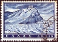 GREECE - CIRCA 1961: A stamp printed in Greece from the `Tourist Publicity` issue shows Poseidon temple, Sounion, circa 1961.