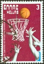 GREECE - CIRCA 1979: A stamp printed in Greece issued for the 21st European Basketball Championship shows a basketball game