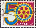 GREECE - CIRCA 1978: A stamp printed in Greece hows a composition of Rotary Club emblem and number `50`, circa 1978.