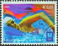 GREECE - CIRCA 2004: A stamp printed in Greece from the `Olympic Games, Athens` issue shows a swimmer, circa 2004.