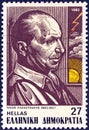 GREECE - CIRCA 1983: A stamp printed in Greece from the `Personalities` issue shows writer Nikos Kazantzakis, circa 1983.