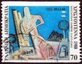 GREECE - CIRCA 1988: A stamp printed in Greece shows `The Annunciation` painting by Kostas Parthenis, circa 1988.