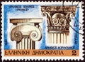 GREECE - CIRCA 1987: A stamp printed in Greece shows Archaic Ionic and Corinthian capitals, circa 1987.