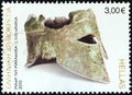 GREECE - CIRCA 2010: A stamp printed in Greece shows bronze Corinthian helmet of Miltiades, circa 2010.