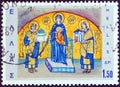 GREECE - CIRCA 1968: A stamp printed in Greece shows Byzantine Emperors making offerings to the Holy Mother