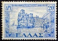 GREECE - CIRCA 1947: A stamp printed in Greece shows the castle of Kastellorizo island, circa 1947.