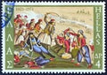 GREECE - CIRCA 1971: A stamp printed in Greece shows the death of Isaiah, bishop of Salona, in battle, circa 1971.