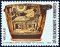 GREECE - CIRCA 1983: A stamp printed in Greece shows Priam requesting the body of Hector pot, cir Royalty Free Stock Photo