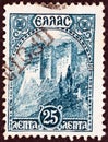 GREECE - CIRCA 1927: A stamp printed in Greece shows Simonopetra Monastery, mount Athos, circa 1927.